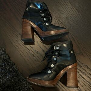 Zara LEATHER HIGH HEEL ANKLE BOOTS WITH WOODEN SOLE size 9